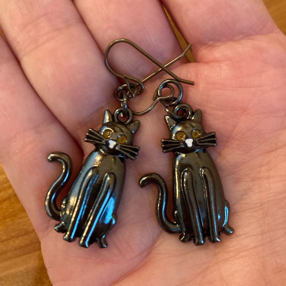Halloween Handmade Black Cat Dangled Earrings